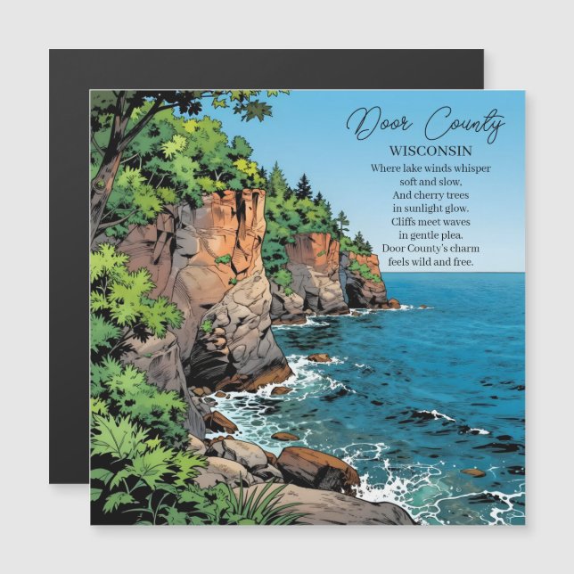 Door County, Wisconsin Illustration and Poem Magnetkarte (Vorne/Hinten)