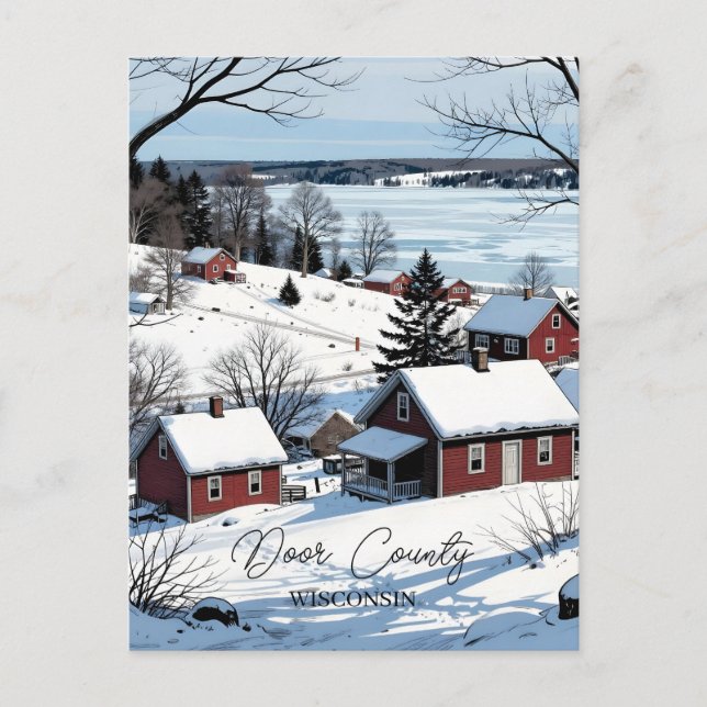 Door County Wisconsin Illustration and Winter Poem Postkarte (Vorderseite)