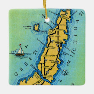 Door County Wisconsin Karte Keramikornament
