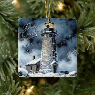 Door County, Wisconsin Leuchtturm im Winter Keramikornament