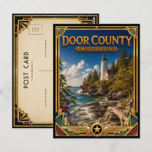Door County Wisconsin Vintage Art Deco Golden Age Postkarte