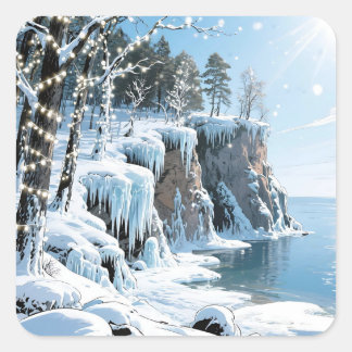 Door County Wisconsin Winter Christmas Quadratischer Aufkleber