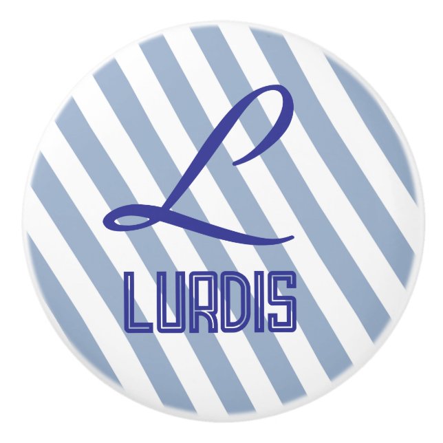 Door Knob Blue & White Stripe Keramikknauf (Vorderseite)