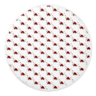 Door Knob Red Rose Floral  Keramikknauf