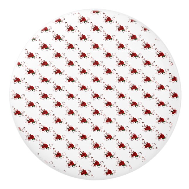 Door Knob Red Rose Floral  Keramikknauf (Vorderseite)