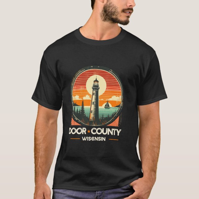 Door Landkreis Wisconsin Retro Sunset Lighthouse S T-Shirt (Vorderseite)