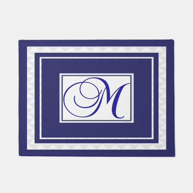 Door Mat Initial M Monogramm blau weiß Fußmatte (Vorderseite)