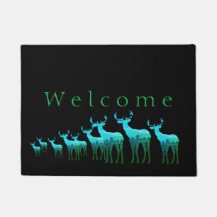 Doormat-Blue-Green Deer/Elk Willkommen Fußmatte