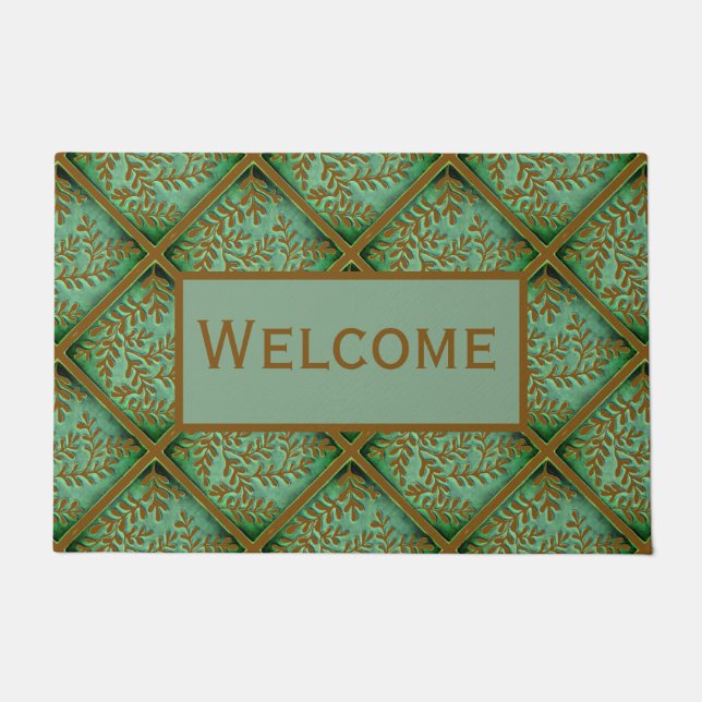 Doormat mit Blattwerk in grün und braun Fußmatte (Vorderseite)