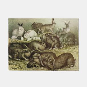 Doormat mit einer Gruppe Vintager Kaninchen und Kn Fußmatte
