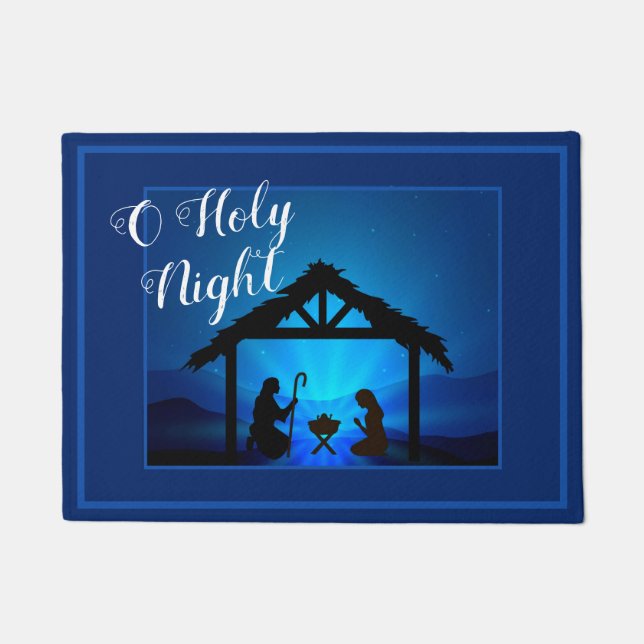 Doormat-O Heilige Nacht-Manger-Szene in Blue Doorm Fußmatte (Vorderseite)