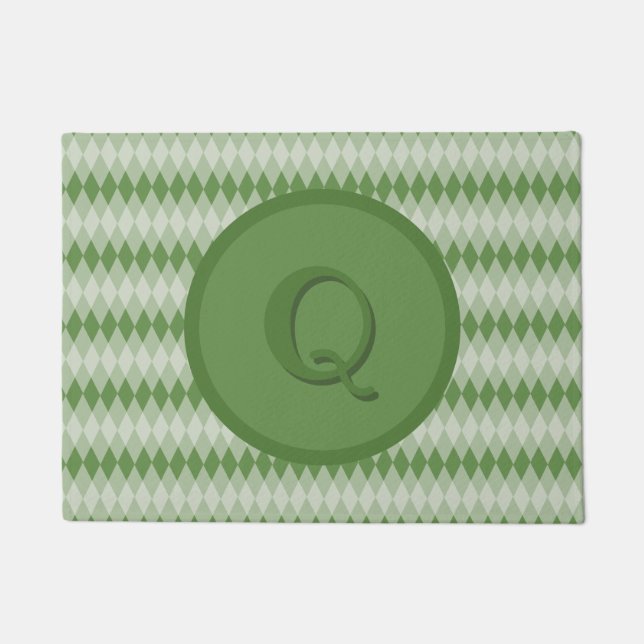 Doormat - Raute Muster grün mit Monogramm Fußmatte (Vorderseite)