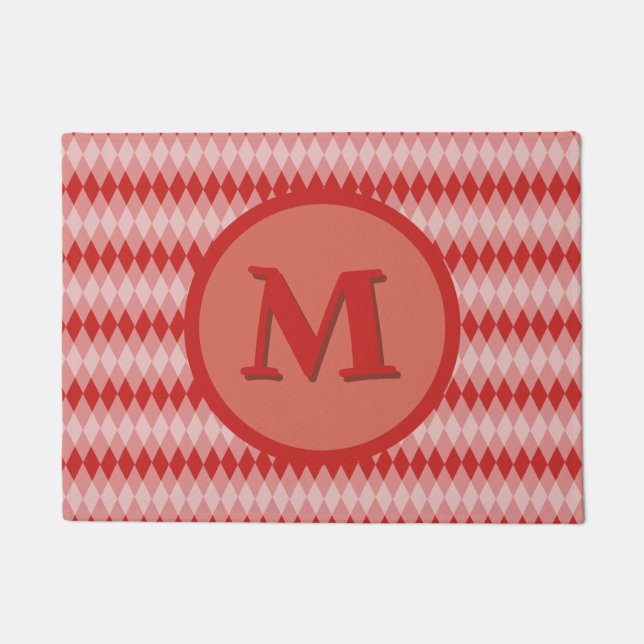 Doormat - Raute Muster rot mit Monogramm Fußmatte (Vorderseite)