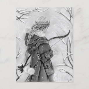 Doorway to winter fantasy winter archer girl card feiertagspostkarte