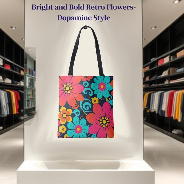 Dopamindekor - Bright Funky Blume-Retro (Dopamine Decor– Bright Funky Flowers-Retro Tote Bag )