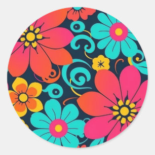 Dopamindekor - Bright Funky Blume-Retro Runder Aufkleber