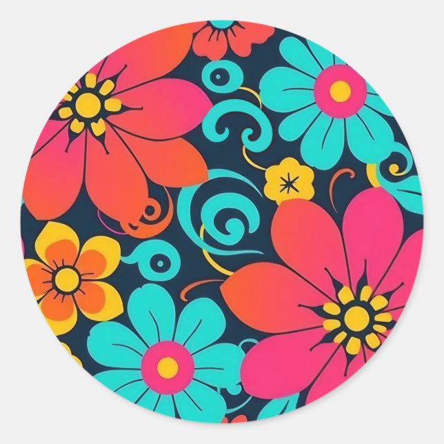 Dopamindekor - Bright Funky Blume-Retro Runder Aufkleber (Vorderseite)