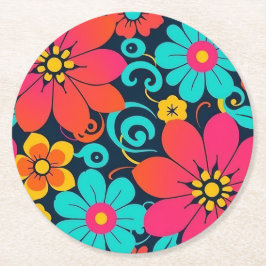 Dopamindekor - Bright Funky Blume-Retro Runder Pappuntersetzer