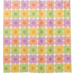 Dopamine-Dekor Retro-Blumen 70er Pastell-Geometrie Duschvorhang
