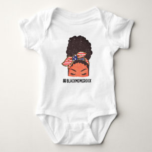 Dope Black Mama, Black Afro Messy Bun Kente Colors Baby Strampler