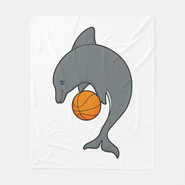 Dophin als Basketballspieler mit Basketball Fleecedecke (Vorderseite)