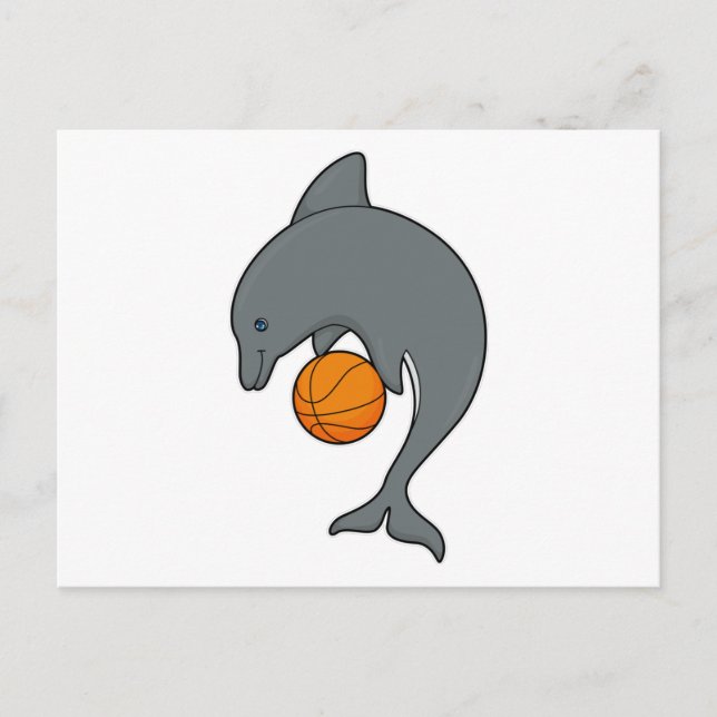 Dophin als Basketballspieler mit Basketball Postkarte (Vorderseite)