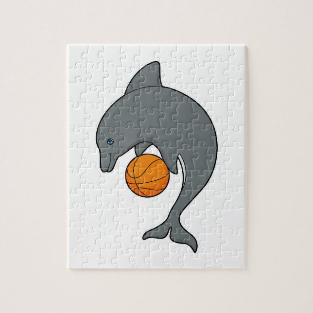 Dophin als Basketballspieler mit Basketball Puzzle (Vertikal)