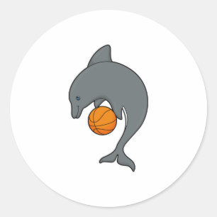 Dophin als Basketballspieler mit Basketball Runder Aufkleber