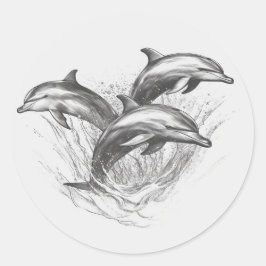 Dophin Group Black and White Stift Art Runder Aufkleber