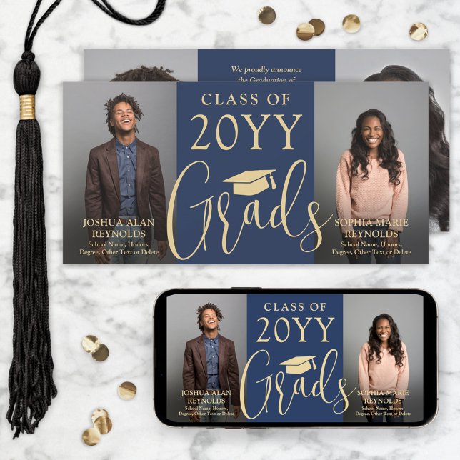 Doppel-Abschluss-2-Grade-Navy & Gold-Joint-Foto Ankündigung (Von Creator hochgeladen)