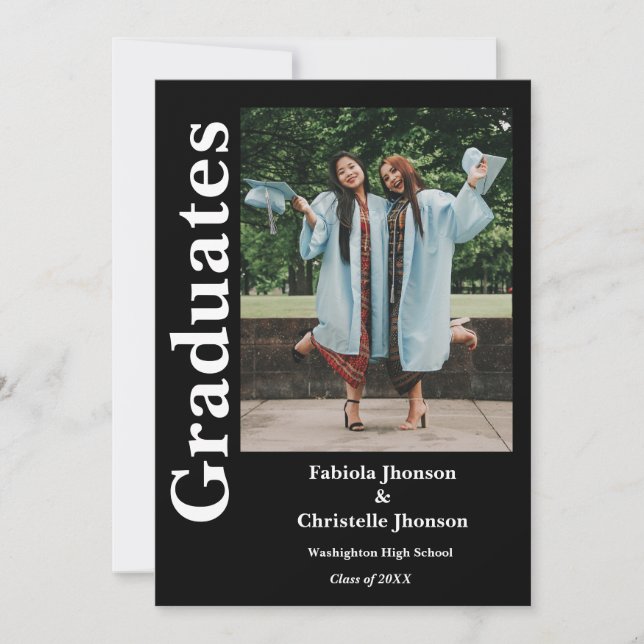 Doppel-Abschluss Geschwister Marineblau Abschluss Einladung (Vorderseite)