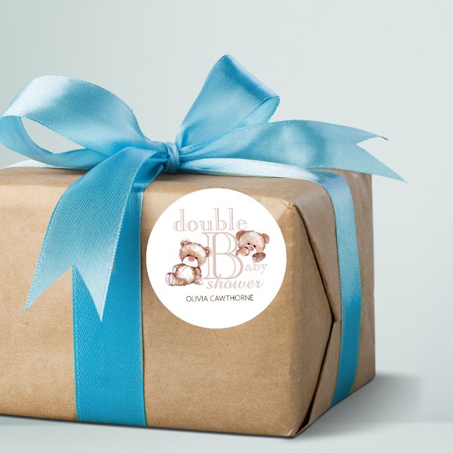 Doppel-Babydusche Niedlich moderne Bären Runder Aufkleber (Von Creator hochgeladen)