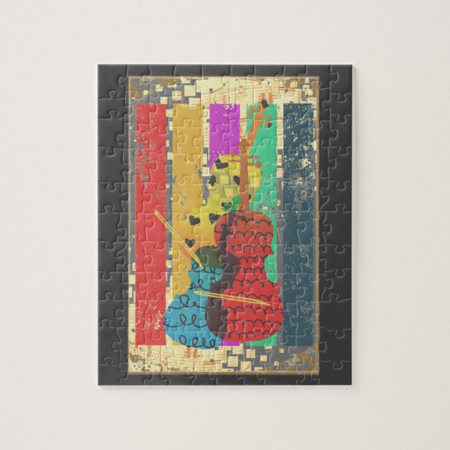 Doppel-Bass und Musiknoten Puzzle (Vertikal)