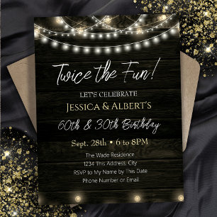 Doppel Birthday String Light Wood Einladung