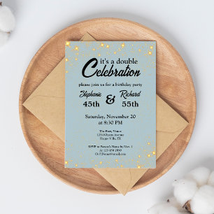 Doppel Celebration Joint Birthday Gold Blue Einladung