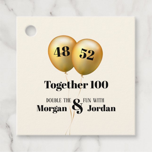 Doppel Celebration Joint Birthday Gold und Black Geschenkanhänger (Vorderseite)