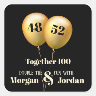 Doppel Celebration Joint Birthday Gold und Black Quadratischer Aufkleber