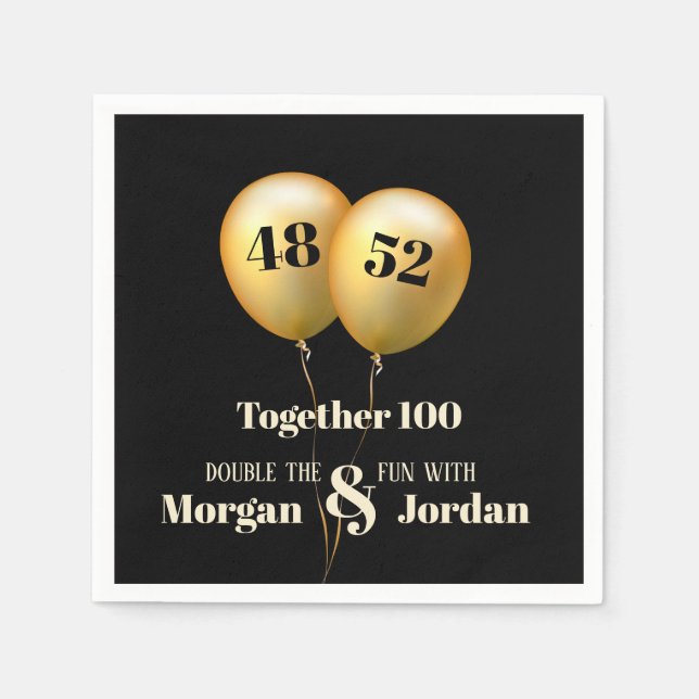 Doppel Celebration Joint Birthday Gold und Black Serviette (Vorderseite)