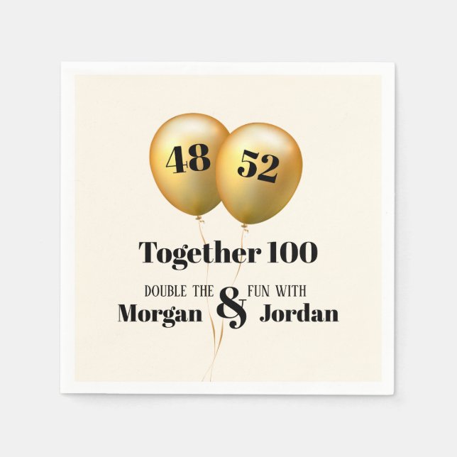 Doppel Celebration Joint Birthday Gold und Black Serviette (Vorderseite)