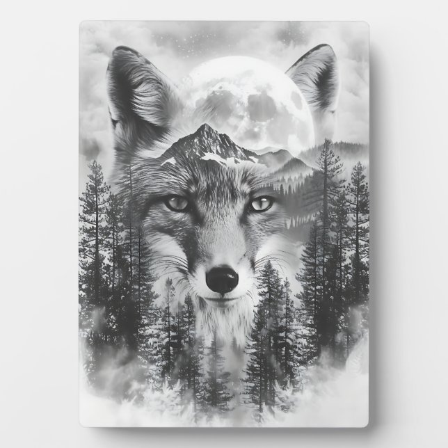 Doppel exponierter Fuchs und Berg Fotoplatte (Vorderseite)