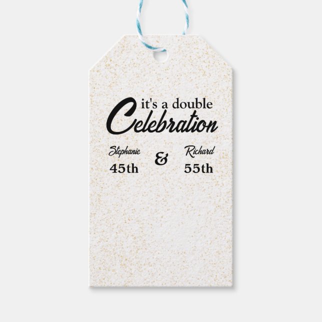 Doppel-Feier Joint Birthday Gold White Geschenkanhänger (Vorderseite)