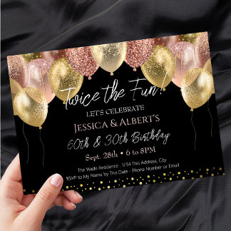 Doppel-Geburtstag Rose Gold und Gold Ballons Einladung