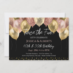 Doppel-Geburtstag Rose Gold und Gold Ballons Einladung