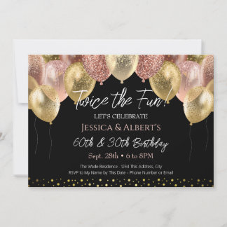 Doppel-Geburtstag Rose Gold und Gold Ballons Einladung