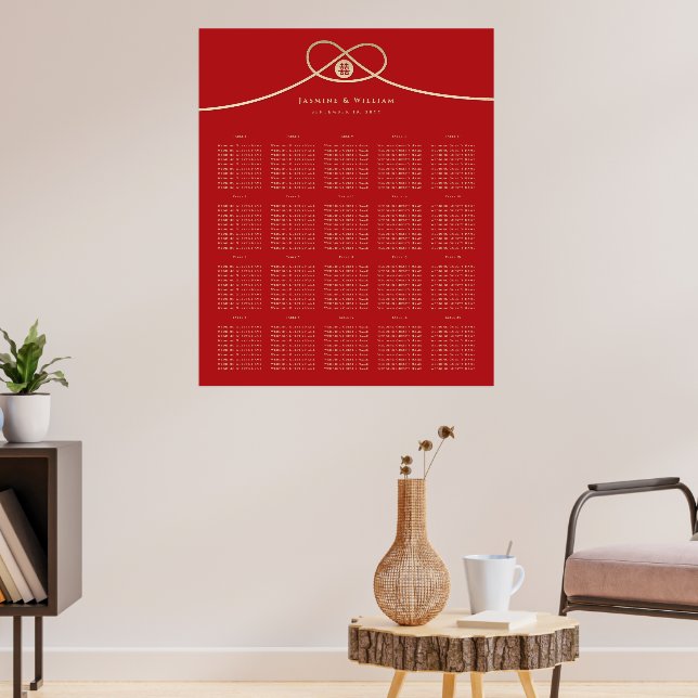 Doppel Glück Gold Knot Wedding Seating Chart Poster (Wohnzimmer 3)
