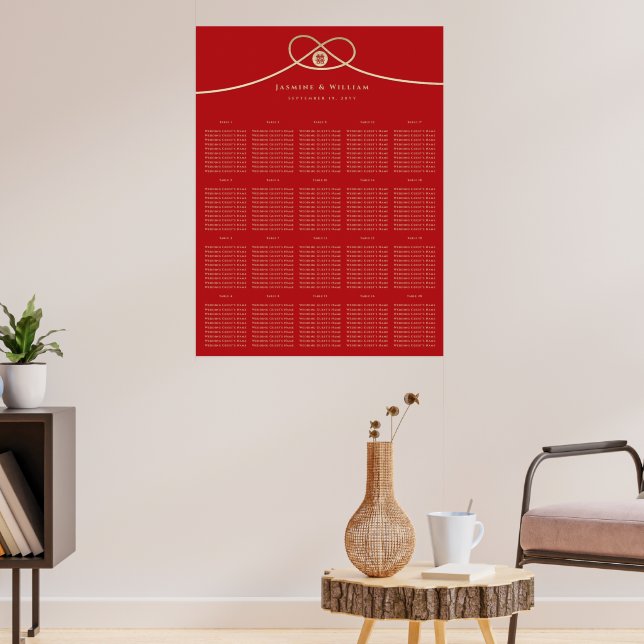 Doppel Glück Gold Knot Wedding Seating Chart Poster (Wohnzimmer 3)