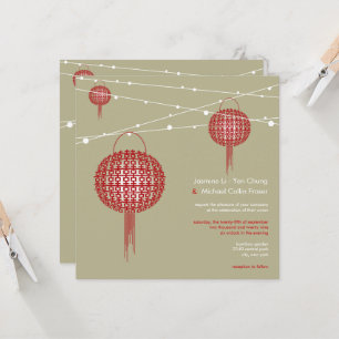 Doppel Glück Red Lanterns Chic Chinese Wedding Einladung