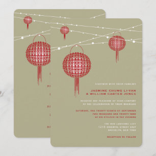 Doppel Glück Red Lanterns Chic Chinese Wedding Einladung
