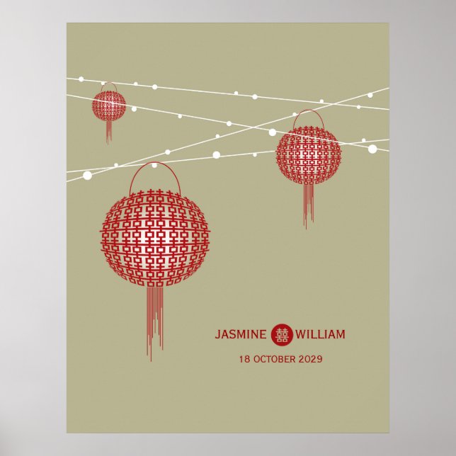 Doppel Glück Red Lanterns Chic Chinese Wedding Poster (Vorne)
