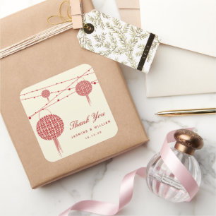 Doppel Glück Red Lanterns Chic Chinese Wedding Quadratischer Aufkleber